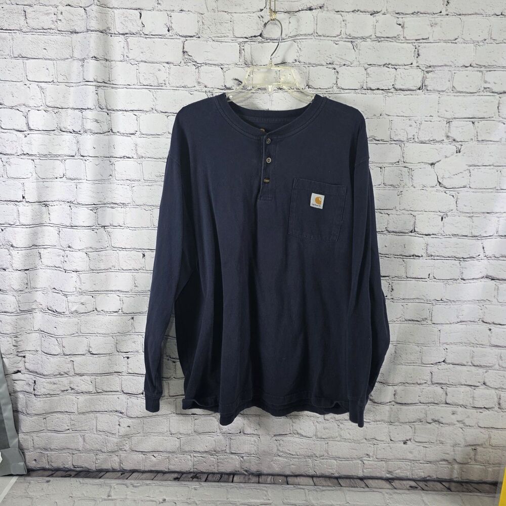 Carhartt Relaxed Fit Men's XL Heavyweight Blue Long Sleeve Pocket Henley